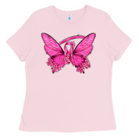 Bubblegum Pink Breast Cancer Butterfly Ladies Tee - texasbilliewilder