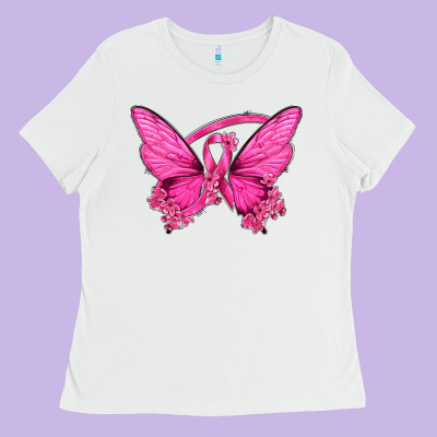 Breast Cancer Butterfly Ladies Tee Designed By Texasbilliewilder