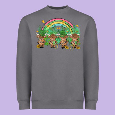 St Patrick's Day Baby Highland Cow Heavyweight Sweatshirt Designed By Maliassmallbusiness