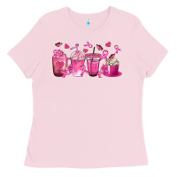 Bubblegum Pink Breast Cancer Coffee Cups Ladies Tee - texasbilliewilder