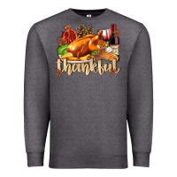 Charcoal Heather Thankful with Turkey Premium Sweatshirt - texasbilliewilder
