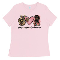 Bubblegum Pink peace love dachshund Ladies Tee - JahusDesignShop