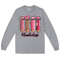 Heather Grey valentine's day teacher life pencils Long Sleeve Tee - MaliasSmallBusiness
