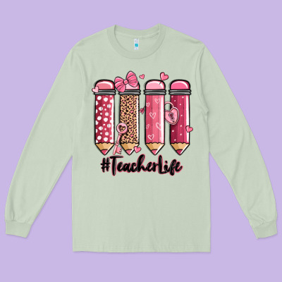 Valentine's Day Teacher Life Pencils Long Sleeve Tee Designed By Maliassmallbusiness