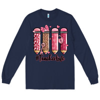 Navy valentine's day teacher life pencils Long Sleeve Tee - MaliasSmallBusiness