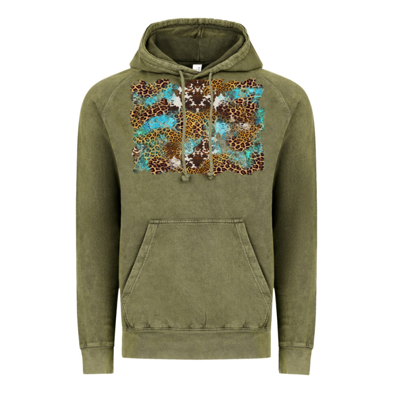 Western Leopards And Turquoise With Cowhide Background Vintage Hoodie by Artiststas | Teevron