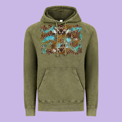 Western Leopards And Turquoise With Cowhide Background Vintage Hoodie Designed By Artiststas