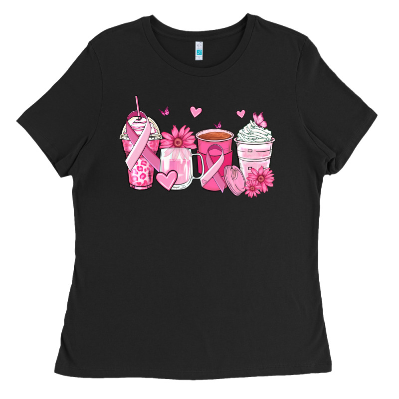 Breast Cancer Coffee Cups Ladies Tee by Zillion Design Studio | Teevron