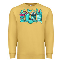 Antique Gold Ovarian Cancer coffee cups teal ribbon Premium Sweatshirt - NancyCooperArtShop