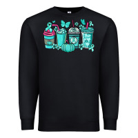 Black Ovarian Cancer coffee cups teal ribbon Premium Sweatshirt - NancyCooperArtShop