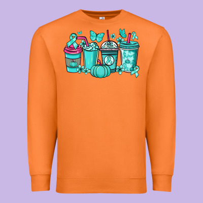 Ovarian Cancer Coffee Cups Teal Ribbon Premium Sweatshirt Designed By Nancycooperartshop