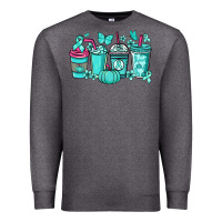 Charcoal Heather Ovarian Cancer coffee cups teal ribbon Premium Sweatshirt - NancyCooperArtShop