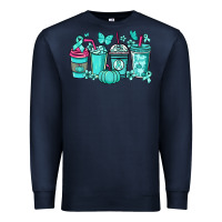 Navy Ovarian Cancer coffee cups teal ribbon Premium Sweatshirt - NancyCooperArtShop