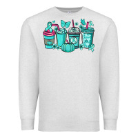 Oatmeal Heather Ovarian Cancer coffee cups teal ribbon Premium Sweatshirt - NancyCooperArtShop