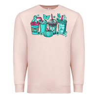 Pale Pink Ovarian Cancer coffee cups teal ribbon Premium Sweatshirt - NancyCooperArtShop