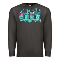 Smoke Ovarian Cancer coffee cups teal ribbon Premium Sweatshirt - NancyCooperArtShop