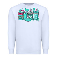 White Ovarian Cancer coffee cups teal ribbon Premium Sweatshirt - NancyCooperArtShop