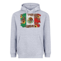 Heather Grey Mexican Flag with Leopard Heavyweight Hoodie - texasbilliewilder