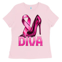 Bubblegum Pink Breast Cancer Diva Ribbon and Heels Ladies Tee - texasbilliewilder