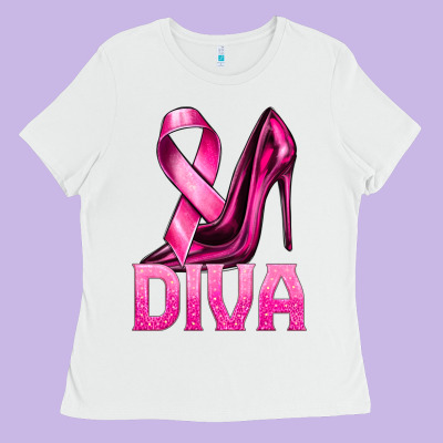 Breast Cancer Diva Ribbon And Heels Ladies Tee Designed By Texasbilliewilder
