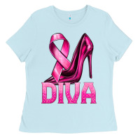 Baby Blue Breast Cancer Diva Ribbon and Heels Ladies Tee - texasbilliewilder