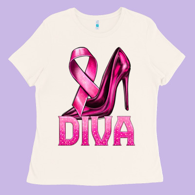 Breast Cancer Diva Ribbon And Heels Ladies Tee Designed By Texasbilliewilder