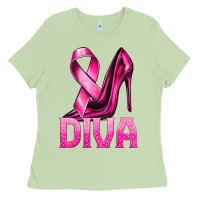 Matcha Breast Cancer Diva Ribbon and Heels Ladies Tee - texasbilliewilder