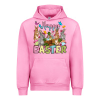 Fuchsia Pink Happy Easter bunnys Urban Hoodie - OliviaCreatesArt