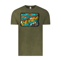 Vintage Olive western aztec sunflowers turquoise cowhide background Vintage Tee - BarkalooDesign