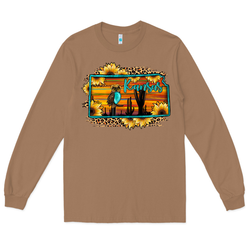 Kansas Owl Sunset Sunflower Map Long Sleeve Tee by JahusDesignShop | Teevron
