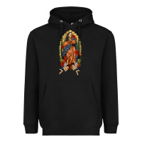 Black Lady of Guadalupe with Roses Heavyweight Hoodie - texasbilliewilder