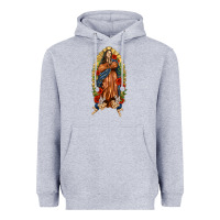 Heather Grey Lady of Guadalupe with Roses Heavyweight Hoodie - texasbilliewilder