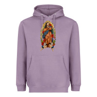 Lavender Lady of Guadalupe with Roses Heavyweight Hoodie - texasbilliewilder