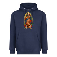 Navy Lady of Guadalupe with Roses Heavyweight Hoodie - texasbilliewilder