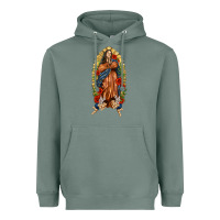 Sage Lady of Guadalupe with Roses Heavyweight Hoodie - texasbilliewilder