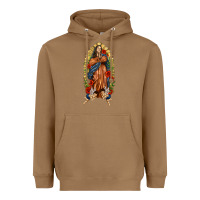 Toasted Coconut Lady of Guadalupe with Roses Heavyweight Hoodie - texasbilliewilder