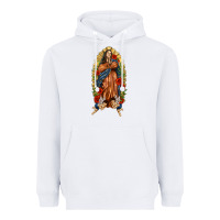 White Lady of Guadalupe with Roses Heavyweight Hoodie - texasbilliewilder