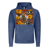 Vintage Denim western horse with sunflowers and aztec leopard cowhide Vintage Hoodie - Artiststas