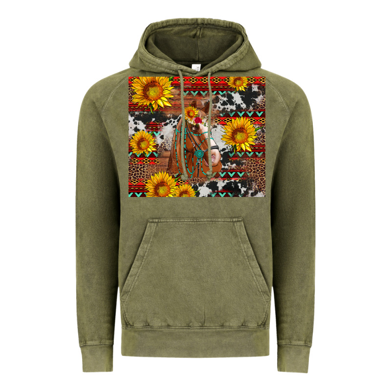 Western Horse With Sunflowers And Aztec Leopard Cowhide Vintage Hoodie by Artiststas | Teevron
