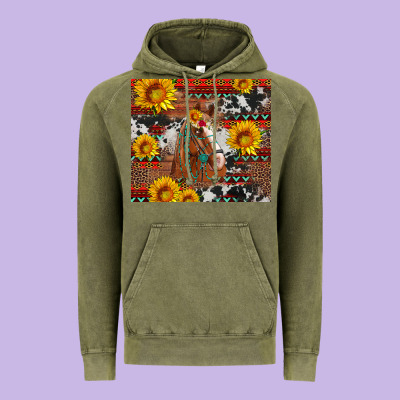 Western Horse With Sunflowers And Aztec Leopard Cowhide Vintage Hoodie Designed By Artiststas