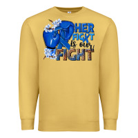 Antique Gold Her fight is our fight Colon Cancer blue ribbon Premium Sweatshirt - NancyCooperArtShop
