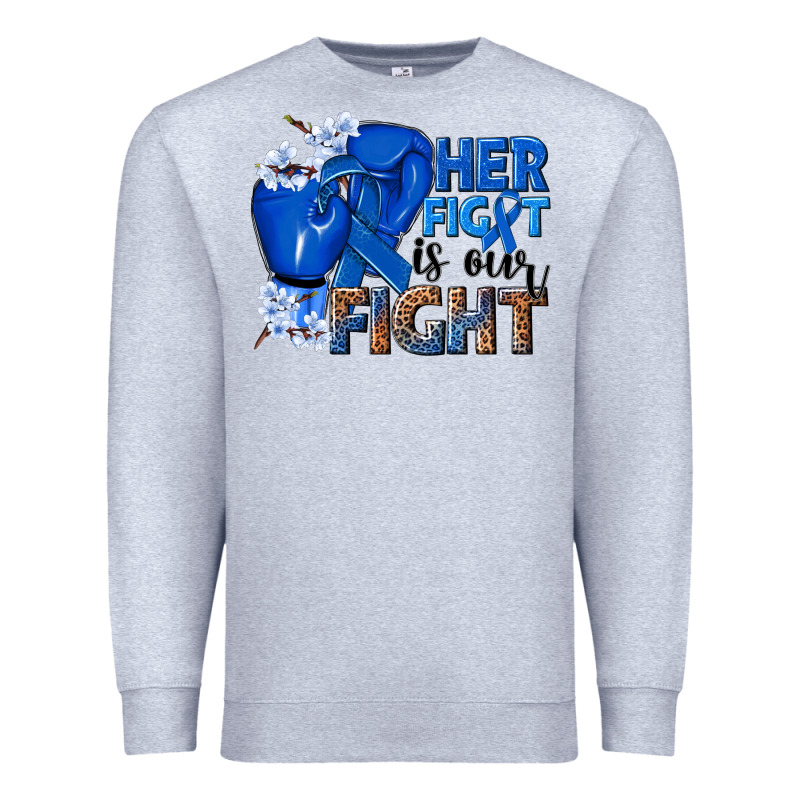 Her Fight Is Our Fight Colon Cancer Blue Ribbon Premium Sweatshirt by NancyCooperArtShop | Teevron