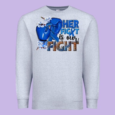 Her Fight Is Our Fight Colon Cancer Blue Ribbon Premium Sweatshirt Designed By Nancycooperartshop