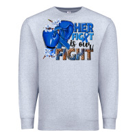 Heather Grey Her fight is our fight Colon Cancer blue ribbon Premium Sweatshirt - NancyCooperArtShop