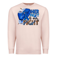 Pale Pink Her fight is our fight Colon Cancer blue ribbon Premium Sweatshirt - NancyCooperArtShop