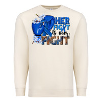 Sandshell Her fight is our fight Colon Cancer blue ribbon Premium Sweatshirt - NancyCooperArtShop