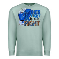 Seafoam Her fight is our fight Colon Cancer blue ribbon Premium Sweatshirt - NancyCooperArtShop