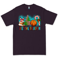 Plum Tis The Season Christmas With Basketball And Candy Cane Premium Tee - FaDigitalArtStudio