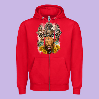 Western Heifer Cow With Crosses Zipper Hoodie Designed By Lillyallendesigns