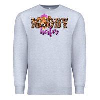 Heather Grey Moody Heifer with Leopard Premium Sweatshirt - texasbilliewilder